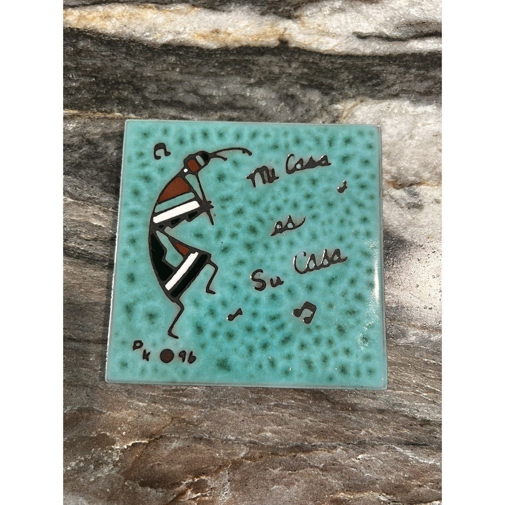 Cleo Teissedre Kokopelli Ceramic‎ Tile Coaster Turquoise Southwest Decor Mi Casa